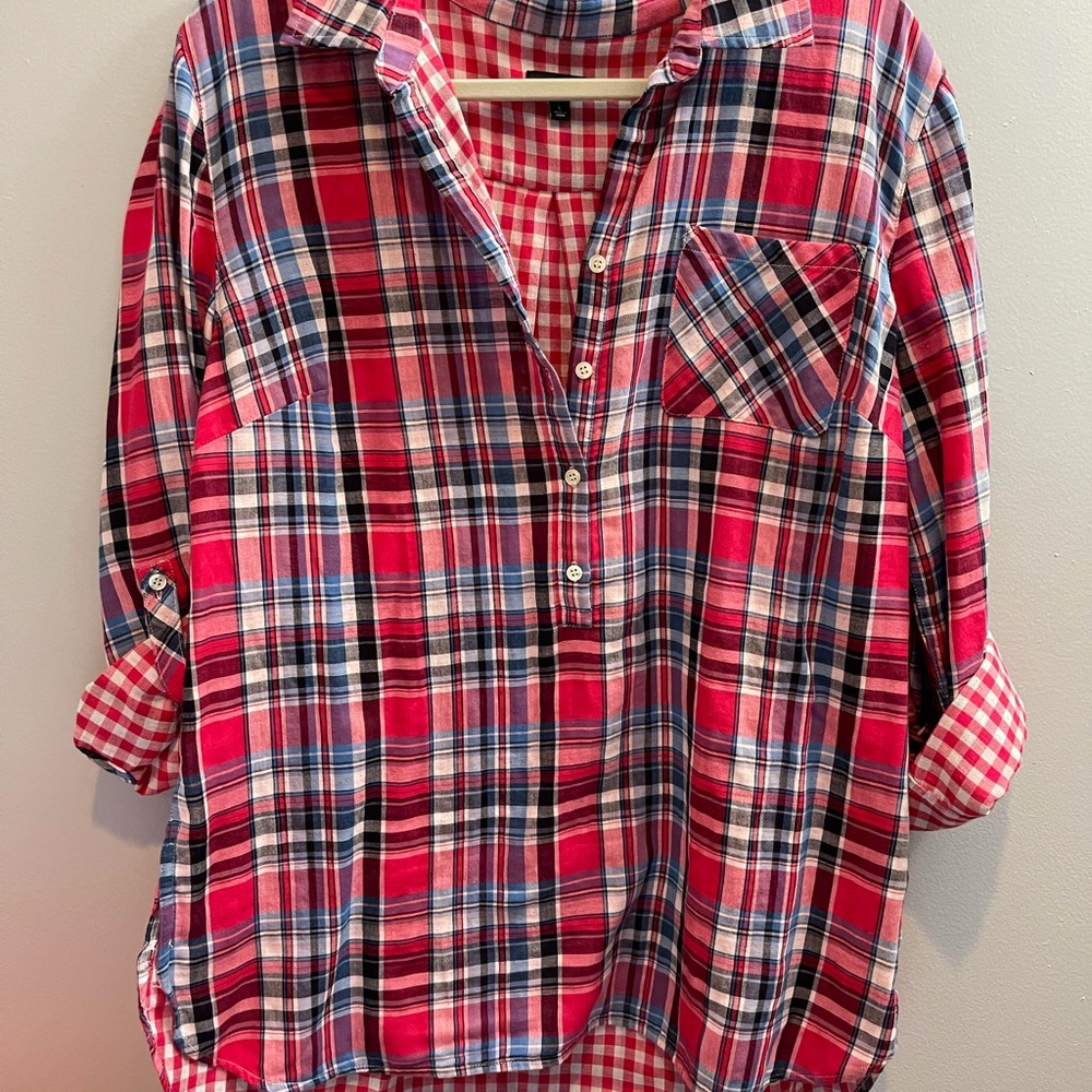 Talbots Large Plaid Button Down Top